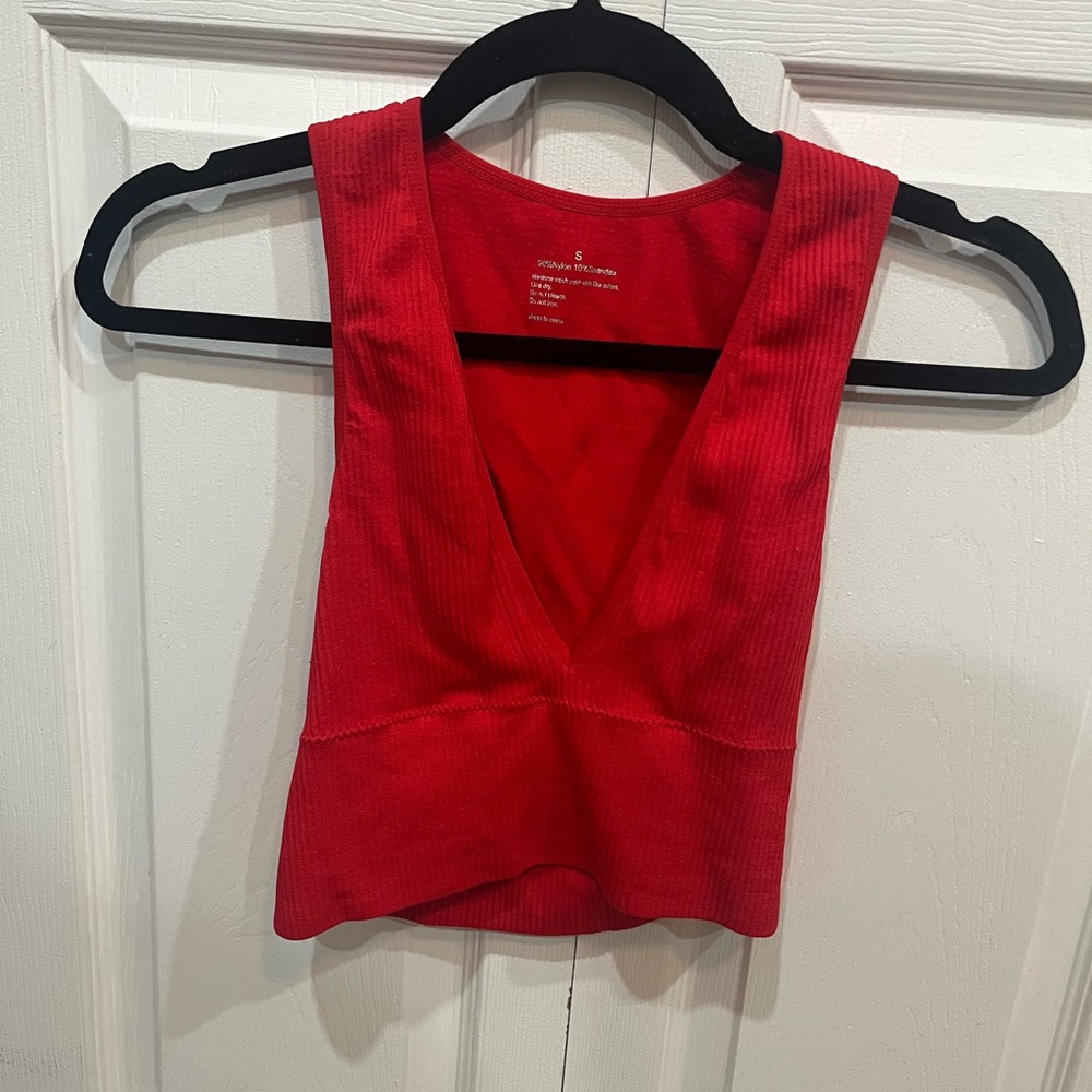 Red plunge v neck tank top
